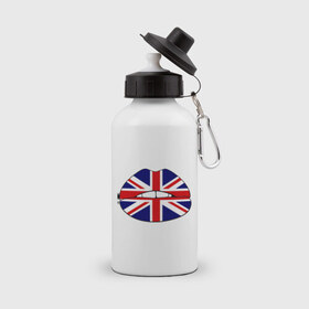 Бутылка спортивная с принтом Britain lips в Белгороде, металл | емкость — 500 мл, в комплекте две пластиковые крышки и карабин для крепления | england | great britain | lips | англия | британия | британский флаг | великобритания | губы | поцелуй