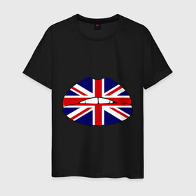 Мужская футболка хлопок с принтом Britain lips в Белгороде, 100% хлопок | прямой крой, круглый вырез горловины, длина до линии бедер, слегка спущенное плечо. | england | great britain | lips | англия | британия | британский флаг | великобритания | губы | поцелуй