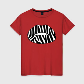 Женская футболка хлопок с принтом Zebra lips в Белгороде, 100% хлопок | прямой крой, круглый вырез горловины, длина до линии бедер, слегка спущенное плечо | lips | губы | зебра | поцелуй