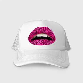 Кепка тракер с сеткой с принтом Pink leopard lips в Белгороде, трикотажное полотно; задняя часть — сетка | длинный козырек, универсальный размер, пластиковая застежка | lips | губы | леопард | помада | поцелуй