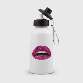 Бутылка спортивная с принтом Pink leopard lips в Белгороде, металл | емкость — 500 мл, в комплекте две пластиковые крышки и карабин для крепления | lips | губы | леопард | помада | поцелуй