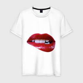 Мужская футболка хлопок с принтом Sexy lips в Белгороде, 100% хлопок | прямой крой, круглый вырез горловины, длина до линии бедер, слегка спущенное плечо. | 