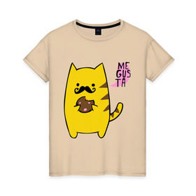 Женская футболка хлопок с принтом Me gusta cake в Белгороде, 100% хлопок | прямой крой, круглый вырез горловины, длина до линии бедер, слегка спущенное плечо | megusta | девушкам | для девушек | животные | кот | кошка | мигуста | мило