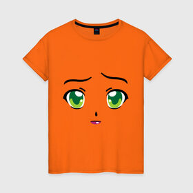 Женская футболка хлопок с принтом Аниме зеленые глаза в Белгороде, 100% хлопок | прямой крой, круглый вырез горловины, длина до линии бедер, слегка спущенное плечо | anime | аниме | взгляд | глаза | зеленые глаза | лицо