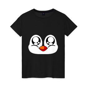 Женская футболка хлопок с принтом Морда пингвина в Белгороде, 100% хлопок | прямой крой, круглый вырез горловины, длина до линии бедер, слегка спущенное плечо | пингвин