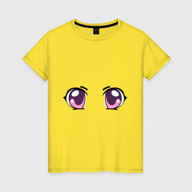 Женская футболка хлопок с принтом Фиолетовые аниме глаза в Белгороде, 100% хлопок | прямой крой, круглый вырез горловины, длина до линии бедер, слегка спущенное плечо | Тематика изображения на принте: anime | взгляд | лицо