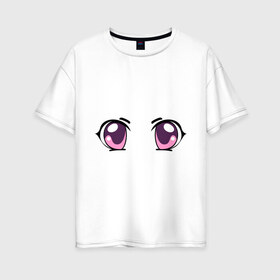 Женская футболка хлопок Oversize с принтом Фиолетовые аниме глаза в Белгороде, 100% хлопок | свободный крой, круглый ворот, спущенный рукав, длина до линии бедер
 | Тематика изображения на принте: anime | взгляд | лицо