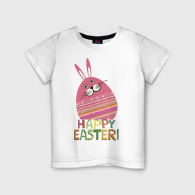 Детская футболка хлопок с принтом Easter rabbit в Белгороде, 100% хлопок | круглый вырез горловины, полуприлегающий силуэт, длина до линии бедер | Тематика изображения на принте: happy easter | кролик | пасха | пасхальное яйцо | пасхальный кролик | счастливой пасхи
