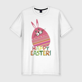 Мужская футболка премиум с принтом Easter rabbit в Белгороде, 92% хлопок, 8% лайкра | приталенный силуэт, круглый вырез ворота, длина до линии бедра, короткий рукав | happy easter | кролик | пасха | пасхальное яйцо | пасхальный кролик | счастливой пасхи