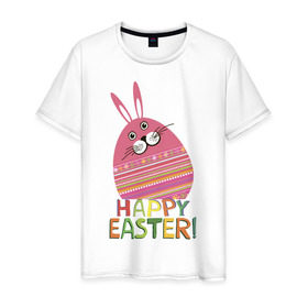 Мужская футболка хлопок с принтом Easter rabbit в Белгороде, 100% хлопок | прямой крой, круглый вырез горловины, длина до линии бедер, слегка спущенное плечо. | happy easter | кролик | пасха | пасхальное яйцо | пасхальный кролик | счастливой пасхи