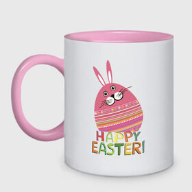 Кружка двухцветная с принтом Easter rabbit в Белгороде, керамика | объем — 330 мл, диаметр — 80 мм. Цветная ручка и кайма сверху, в некоторых цветах — вся внутренняя часть | happy easter | кролик | пасха | пасхальное яйцо | пасхальный кролик | счастливой пасхи