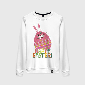 Женский свитшот хлопок с принтом Easter rabbit в Белгороде, 100% хлопок | прямой крой, круглый вырез, на манжетах и по низу широкая трикотажная резинка  | happy easter | кролик | пасха | пасхальное яйцо | пасхальный кролик | счастливой пасхи