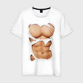 Мужская футболка хлопок с принтом Идеальный пресс в Белгороде, 100% хлопок | прямой крой, круглый вырез горловины, длина до линии бедер, слегка спущенное плечо. | Тематика изображения на принте: мужское тело | мышцы | тело | торс