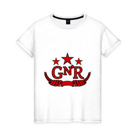 Женская футболка хлопок с принтом GNR red в Белгороде, 100% хлопок | прямой крой, круглый вырез горловины, длина до линии бедер, слегка спущенное плечо | guns and roses | guns n roses | rock | ганс н роуз | музыка | рок