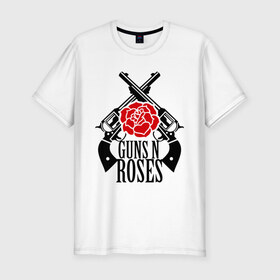 Мужская футболка премиум с принтом Guns n roses rose в Белгороде, 92% хлопок, 8% лайкра | приталенный силуэт, круглый вырез ворота, длина до линии бедра, короткий рукав | guns and roses | rock | ганс н роуз | музыка | рок
