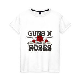 Женская футболка хлопок с принтом Guns n roses black в Белгороде, 100% хлопок | прямой крой, круглый вырез горловины, длина до линии бедер, слегка спущенное плечо | guns and roses | rock | ганс н роуз | музыка | рок