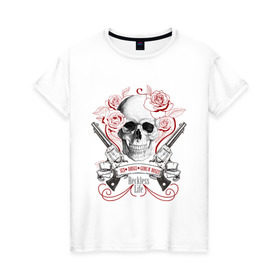 Женская футболка хлопок с принтом Sex Drugs Guns n roses в Белгороде, 100% хлопок | прямой крой, круглый вырез горловины, длина до линии бедер, слегка спущенное плечо | guns and roses | rock | ганс н роуз | музыка | рок