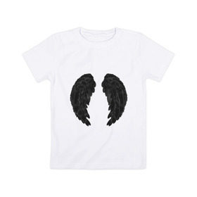 Детская футболка хлопок с принтом Demon wing в Белгороде, 100% хлопок | круглый вырез горловины, полуприлегающий силуэт, длина до линии бедер | black | dark angel | demon | devil | двушкам | дьявол | крылья демона | с крыльями