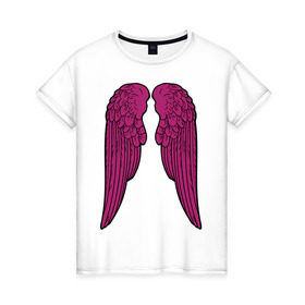 Женская футболка хлопок с принтом Purple wings в Белгороде, 100% хлопок | прямой крой, круглый вырез горловины, длина до линии бедер, слегка спущенное плечо | крылья