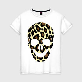 Женская футболка хлопок с принтом Skull leopard в Белгороде, 100% хлопок | прямой крой, круглый вырез горловины, длина до линии бедер, слегка спущенное плечо | leo | skull | леопард | череп