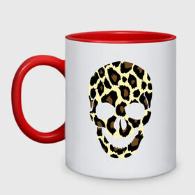 Кружка двухцветная с принтом Skull leopard в Белгороде, керамика | объем — 330 мл, диаметр — 80 мм. Цветная ручка и кайма сверху, в некоторых цветах — вся внутренняя часть | leo | skull | леопард | череп
