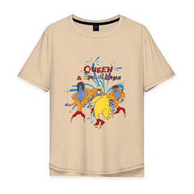Мужская футболка хлопок Oversize с принтом Queen A Kind of Magic в Белгороде, 100% хлопок | свободный крой, круглый ворот, “спинка” длиннее передней части | Тематика изображения на принте: freddie mercury | queen | классический рок | куин | рок группа | фредди меркьюри