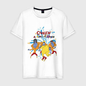 Мужская футболка хлопок с принтом Queen A Kind of Magic в Белгороде, 100% хлопок | прямой крой, круглый вырез горловины, длина до линии бедер, слегка спущенное плечо. | freddie mercury | queen | классический рок | куин | рок группа | фредди меркьюри