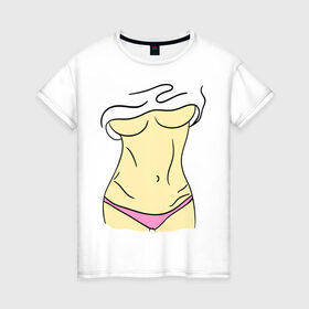 Женская футболка хлопок с принтом Женские прелести в Белгороде, 100% хлопок | прямой крой, круглый вырез горловины, длина до линии бедер, слегка спущенное плечо | голое тело | грудь | девушка | живот | пресс | тело | фигура