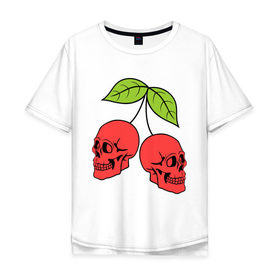 Мужская футболка хлопок Oversize с принтом Черешня-черепки в Белгороде, 100% хлопок | свободный крой, круглый ворот, “спинка” длиннее передней части | скелет