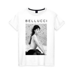 Женская футболка хлопок с принтом Bellucci romantic в Белгороде, 100% хлопок | прямой крой, круглый вырез горловины, длина до линии бедер, слегка спущенное плечо | bellucci | monica belucci | беллуччи | беллуччи на кровати | моника беллуччи | обнаженная belucci