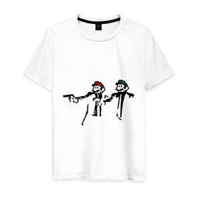 Мужская футболка хлопок с принтом Марио и Луиджи (криминальная чтиво) в Белгороде, 100% хлопок | прямой крой, круглый вырез горловины, длина до линии бедер, слегка спущенное плечо. | mario | игры | криминальное чтиво
