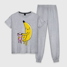 Женская пижама хлопок с принтом Мстительный банан в Белгороде, 100% хлопок | брюки и футболка прямого кроя, без карманов, на брюках мягкая резинка на поясе и по низу штанин | bananes | мартышка | обезьяна | фрукты