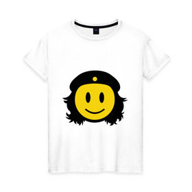 Женская футболка хлопок с принтом Смайл Че Гевара в Белгороде, 100% хлопок | прямой крой, круглый вырез горловины, длина до линии бедер, слегка спущенное плечо | Тематика изображения на принте: che gevara | smile | смайл
