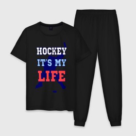 Мужская пижама хлопок с принтом Хоккей – моя жизнь в Белгороде, 100% хлопок | брюки и футболка прямого кроя, без карманов, на брюках мягкая резинка на поясе и по низу штанин
 | hockey | nhl | sport | нхл | спорт | хокей