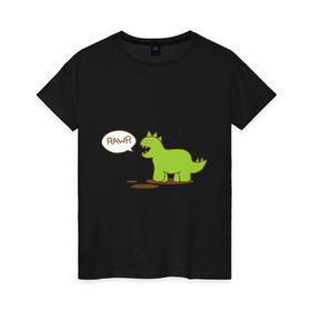 Женская футболка хлопок с принтом Динозаврик в Белгороде, 100% хлопок | прямой крой, круглый вырез горловины, длина до линии бедер, слегка спущенное плечо | динозавр