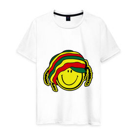 Мужская футболка хлопок с принтом Cмайл-растаман в Белгороде, 100% хлопок | прямой крой, круглый вырез горловины, длина до линии бедер, слегка спущенное плечо. | дреды | настроение | позитив | раста | смайлик | улыбка