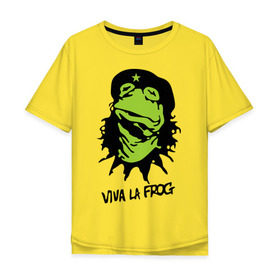 Мужская футболка хлопок Oversize с принтом Viva la Frog в Белгороде, 100% хлопок | свободный крой, круглый ворот, “спинка” длиннее передней части | frog | viva la frog | viva лягушка | лягушка | лягушка чегевара