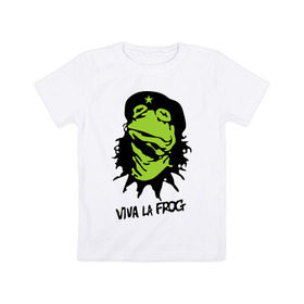 Детская футболка хлопок с принтом Viva la Frog в Белгороде, 100% хлопок | круглый вырез горловины, полуприлегающий силуэт, длина до линии бедер | frog | viva la frog | viva лягушка | лягушка | лягушка чегевара