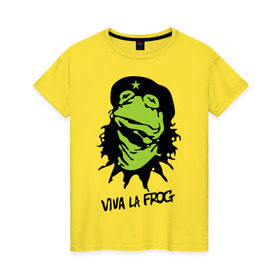 Женская футболка хлопок с принтом Viva la Frog в Белгороде, 100% хлопок | прямой крой, круглый вырез горловины, длина до линии бедер, слегка спущенное плечо | frog | viva la frog | viva лягушка | лягушка | лягушка чегевара