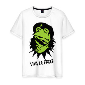 Мужская футболка хлопок с принтом Viva la Frog в Белгороде, 100% хлопок | прямой крой, круглый вырез горловины, длина до линии бедер, слегка спущенное плечо. | frog | viva la frog | viva лягушка | лягушка | лягушка чегевара