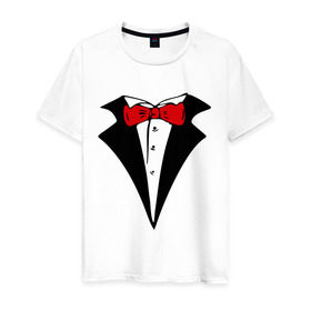 Мужская футболка хлопок с принтом Смокинг и красная бабочка в Белгороде, 100% хлопок | прямой крой, круглый вырез горловины, длина до линии бедер, слегка спущенное плечо. | смокинг
