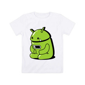 Детская футболка хлопок с принтом Андроид плачет в Белгороде, 100% хлопок | круглый вырез горловины, полуприлегающий силуэт, длина до линии бедер | android | андроид | андроид плачет