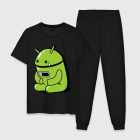 Мужская пижама хлопок с принтом Андроид плачет в Белгороде, 100% хлопок | брюки и футболка прямого кроя, без карманов, на брюках мягкая резинка на поясе и по низу штанин
 | android | андроид | андроид плачет