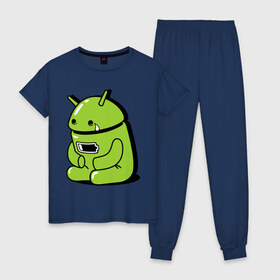 Женская пижама хлопок с принтом Андроид плачет в Белгороде, 100% хлопок | брюки и футболка прямого кроя, без карманов, на брюках мягкая резинка на поясе и по низу штанин | android | андроид | андроид плачет