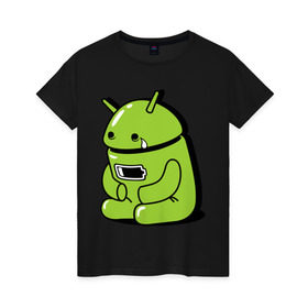 Женская футболка хлопок с принтом Андроид плачет в Белгороде, 100% хлопок | прямой крой, круглый вырез горловины, длина до линии бедер, слегка спущенное плечо | android | андроид | андроид плачет