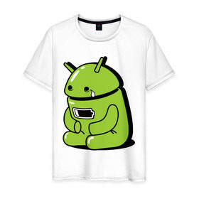 Мужская футболка хлопок с принтом Андроид плачет в Белгороде, 100% хлопок | прямой крой, круглый вырез горловины, длина до линии бедер, слегка спущенное плечо. | android | андроид | андроид плачет