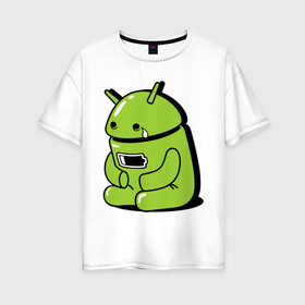 Женская футболка хлопок Oversize с принтом Андроид плачет в Белгороде, 100% хлопок | свободный крой, круглый ворот, спущенный рукав, длина до линии бедер
 | android | андроид | андроид плачет