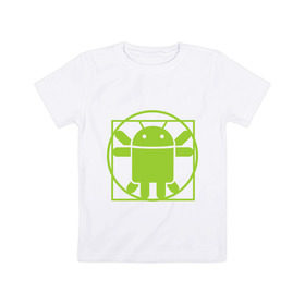 Детская футболка хлопок с принтом Андроид давинчи в Белгороде, 100% хлопок | круглый вырез горловины, полуприлегающий силуэт, длина до линии бедер | android | андроид давинчи | давинчи
