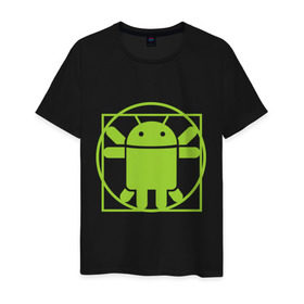 Мужская футболка хлопок с принтом Андроид давинчи в Белгороде, 100% хлопок | прямой крой, круглый вырез горловины, длина до линии бедер, слегка спущенное плечо. | android | андроид давинчи | давинчи