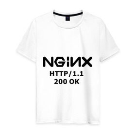 Мужская футболка хлопок с принтом nginx 200 OK в Белгороде, 100% хлопок | прямой крой, круглый вырез горловины, длина до линии бедер, слегка спущенное плечо. | nginx | админам | администраторам | для админа | профессии | сервера | системным администраторам
